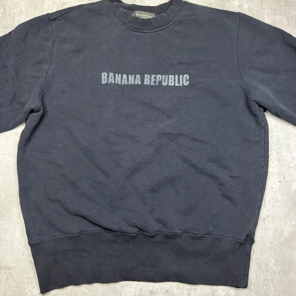 Vintage Banana Republic Spellout Sweatshirt Men Large Blue Crewneck Pullover Y2K